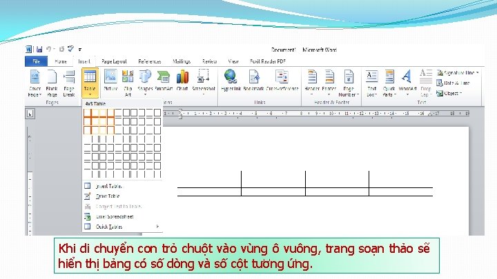 Khi di chuyển con trỏ chuột vào vùng ô vuông, trang soạn thảo sẽ