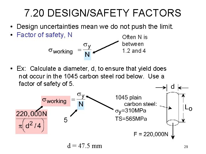 7. 20 DESIGN/SAFETY FACTORS • Design uncertainties mean we do not push the limit.