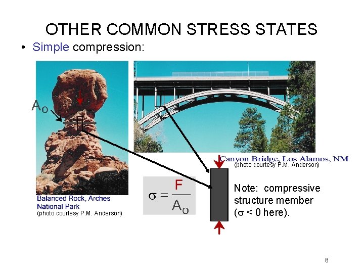 OTHER COMMON STRESS STATES • Simple compression: (photo courtesy P. M. Anderson) Note: compressive