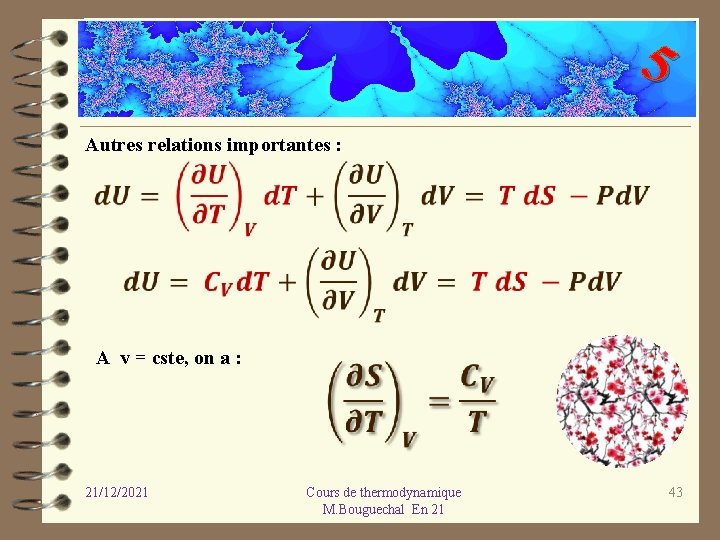 5 Autres relations importantes : A v = cste, on a : 21/12/2021 Cours