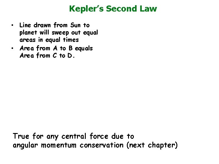 Kepler’s Second Law • Line drawn from Sun to planet will sweep out equal