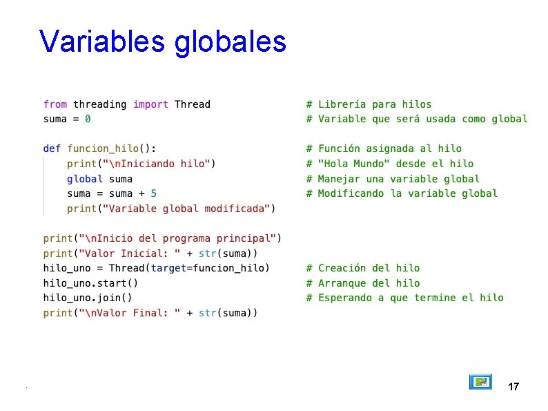 Variables globales . 17 