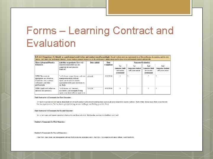 Forms – Learning Contract and Evaluation 
