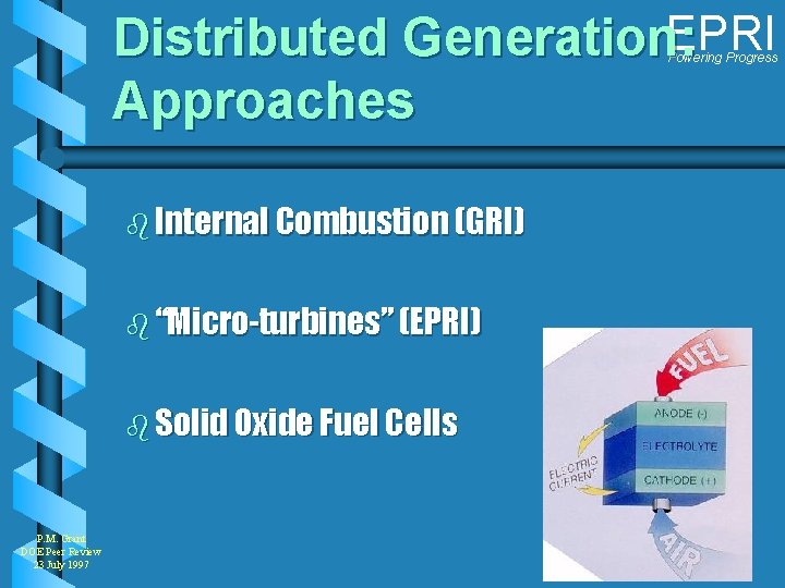 EPRI Distributed Generation: Approaches Powering Progress b Internal Combustion (GRI) b “Micro-turbines” (EPRI) b