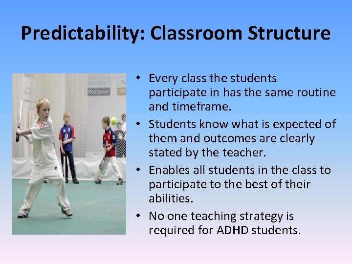 Predictability: Classroom Structure • Every class the students participate in has the same routine