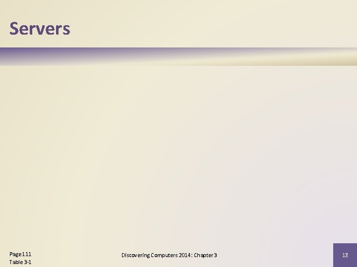 Servers Page 111 Table 3 -1 Discovering Computers 2014: Chapter 3 12 