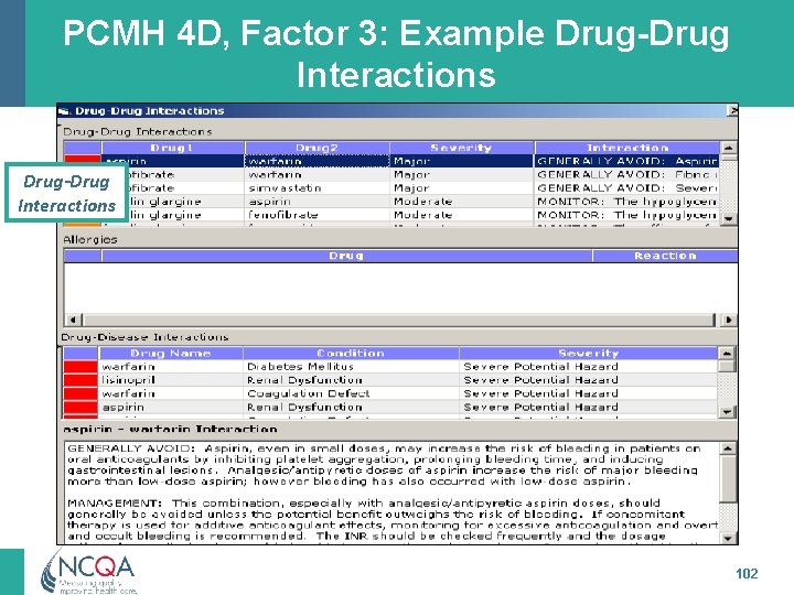 PCMH 4 D, Factor 3: Example Drug-Drug Interactions 102 