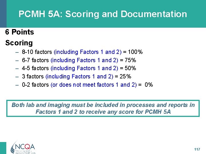 PCMH 5 A: Scoring and Documentation 6 Points Scoring – – – 8 -10