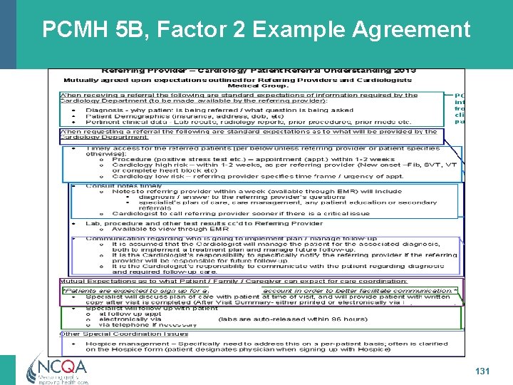 PCMH 5 B, Factor 2 Example Agreement 131 