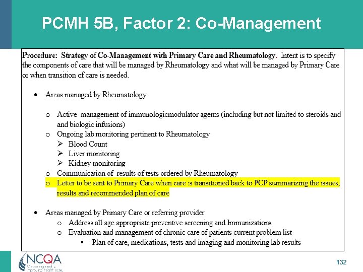 PCMH 5 B, Factor 2: Co-Management 132 