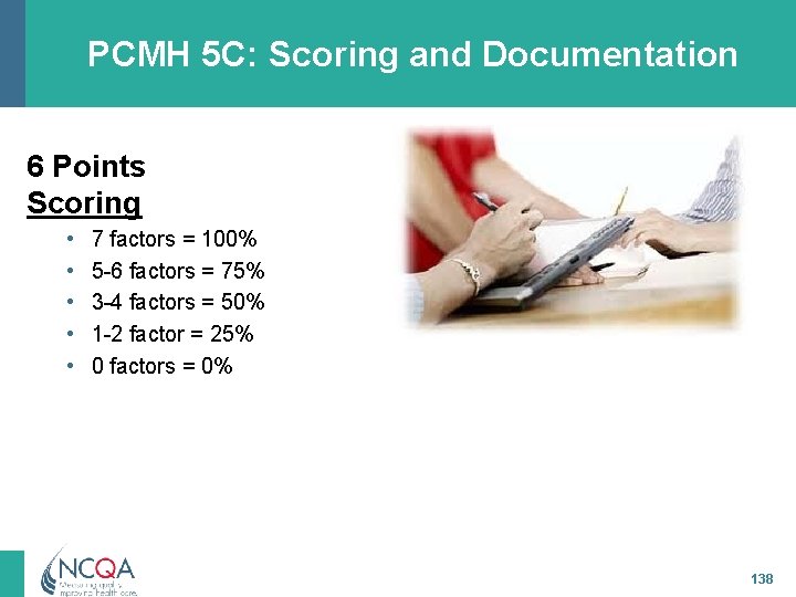 PCMH 5 C: Scoring and Documentation 6 Points Scoring • • • 7 factors