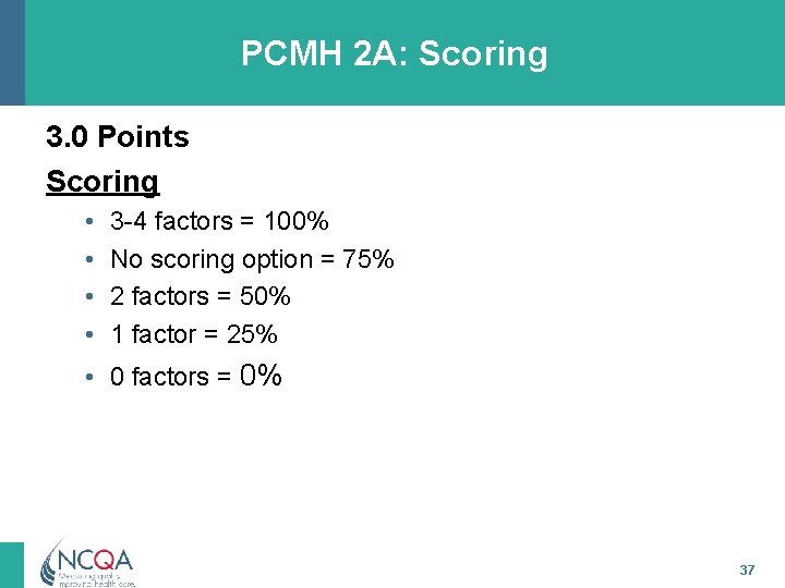 PCMH 2 A: Scoring 3. 0 Points Scoring • • 3 -4 factors =