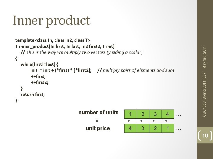 Inner product number of units 1 2 3 4 … * unit price * Inner product number of units 1 2 3 4 … * unit price *