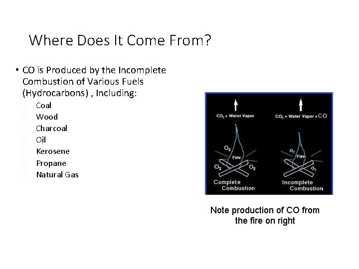 Where Does It Come From? • CO is Produced by the Incomplete Combustion of