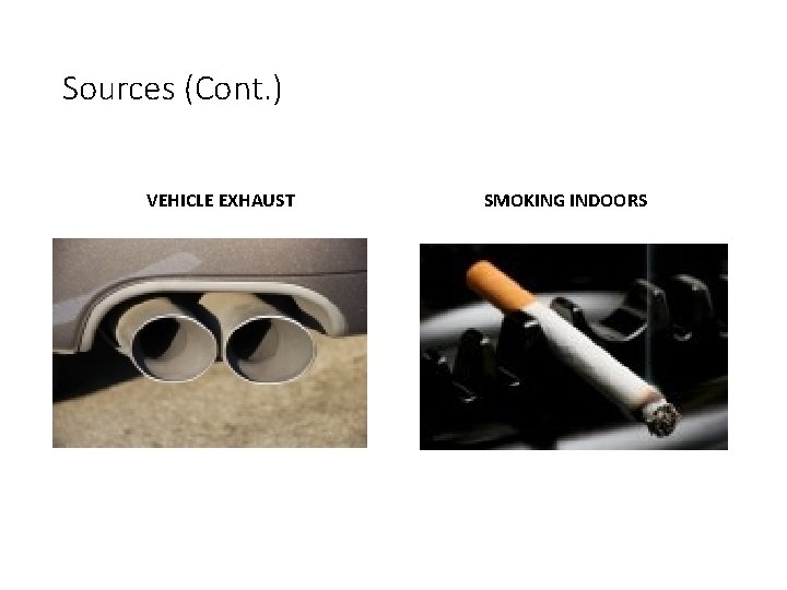 Sources (Cont. ) VEHICLE EXHAUST SMOKING INDOORS 