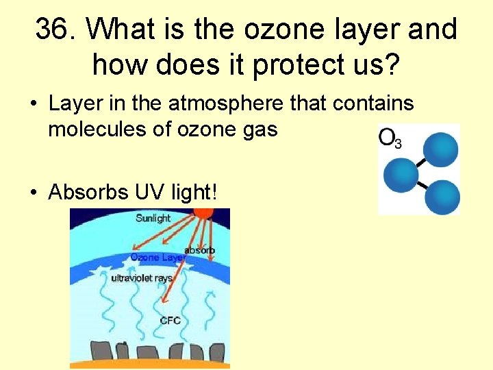 36. What is the ozone layer and how does it protect us? • Layer