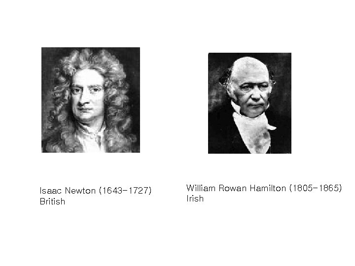 Isaac Newton (1643 -1727) British William Rowan Hamilton (1805 -1865) Irish 