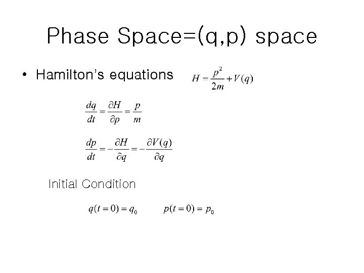 Phase Space=(q, p) space • Hamilton’s equations Initial Condition 