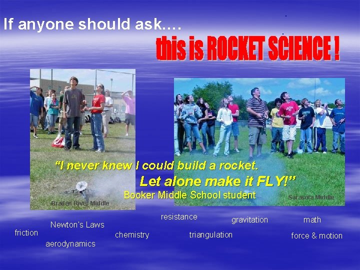 . If anyone should ask…. . “I never knew I could build a rocket.