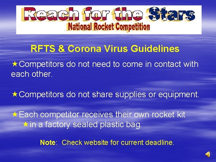 RFTS & Corona Virus Guidelines «Competitors do not need to come in contact with