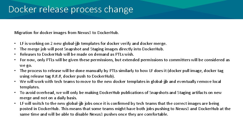 Docker release process change Migration for docker images from Nexus 3 to Docker. Hub.