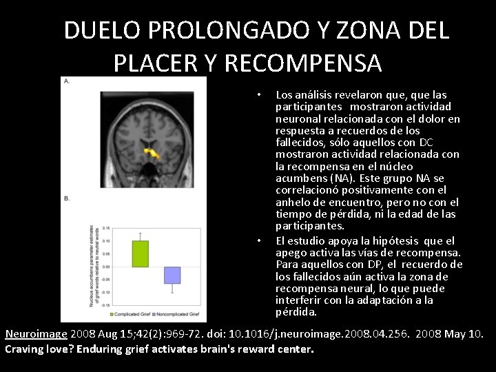 DDUELO PROLONGADO Y ZONA DEL PLACER Y RECOMPENSA • • Los análisis revelaron que,