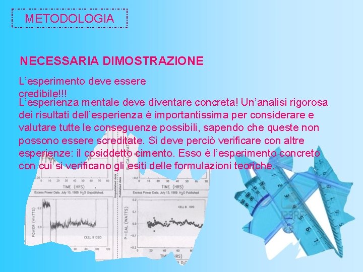 METODOLOGIA NECESSARIA DIMOSTRAZIONE L’esperimento deve essere credibile!!! L’esperienza mentale deve diventare concreta! Un’analisi rigorosa