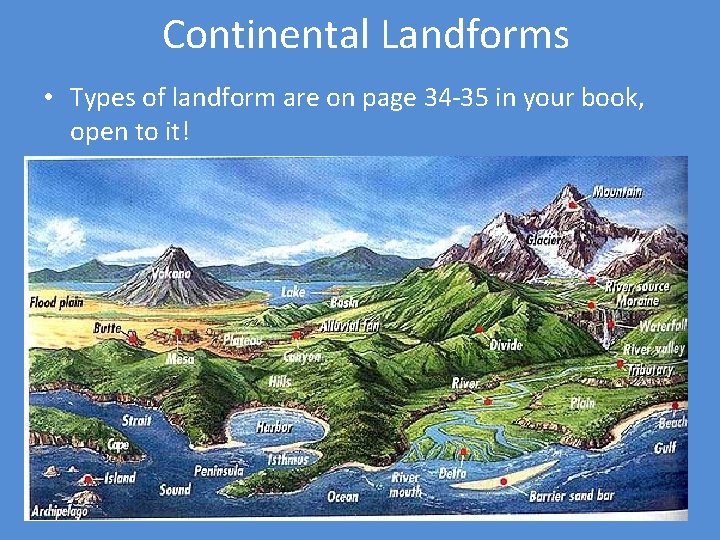 Continental Landforms • Types of landform are on page 34 -35 in your book, Continental Landforms • Types of landform are on page 34 -35 in your book,