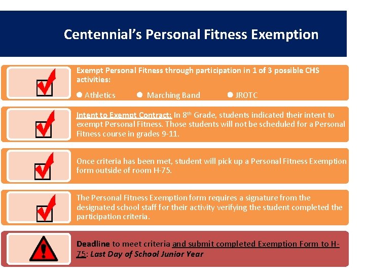 Centennial’s Personal Fitness Exemption Exempt Personal Fitness through participation in 1 of 3 possible
