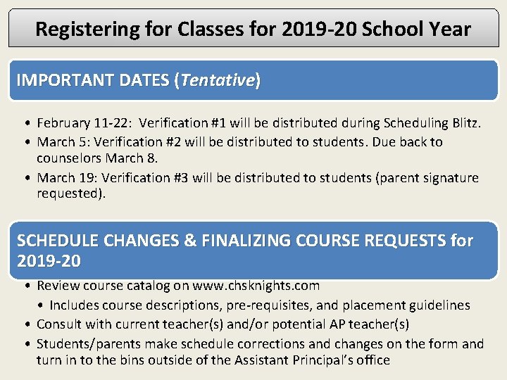 Registering for Classes for 2019 -20 School Year IMPORTANT DATES (Tentative) • February 11