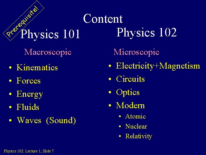 ! e t si Content e r Physics 102 P Physics 101 i u