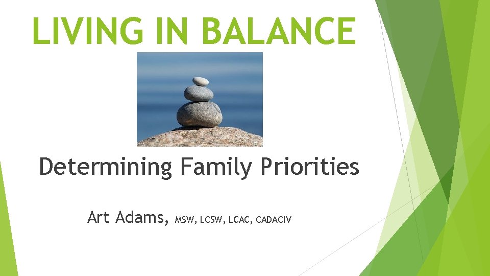 LIVING IN BALANCE Determining Family Priorities Art Adams, MSW, LCAC, CADACIV 