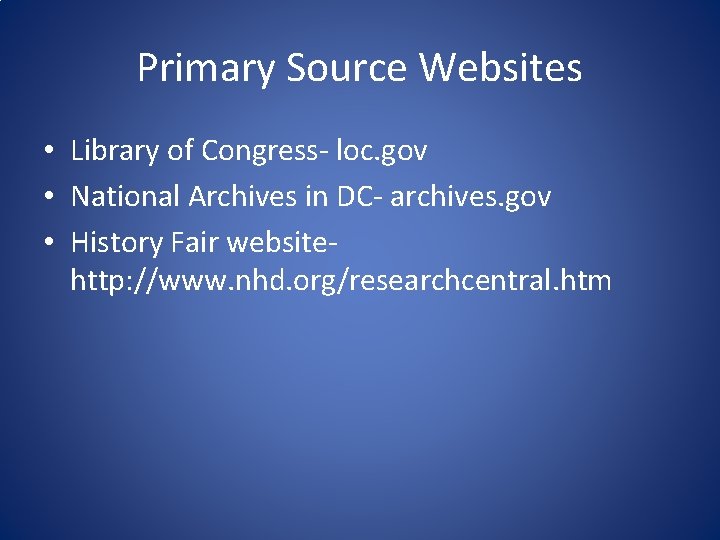 Research for the History Fair How to create
