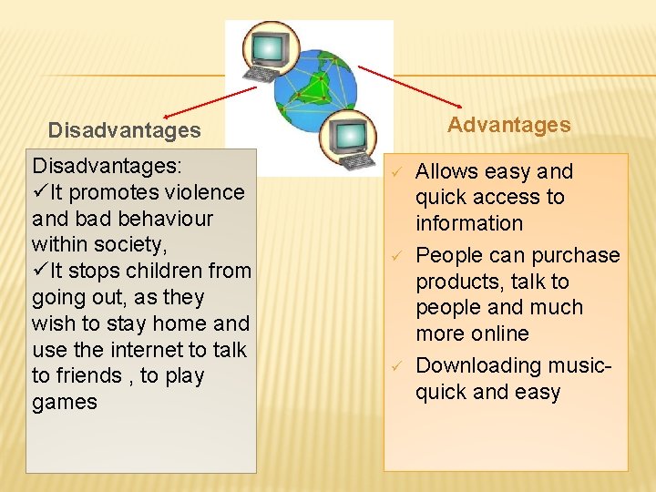 Advantages Disadvantages: üIt promotes violence and bad behaviour within society, üIt stops children from