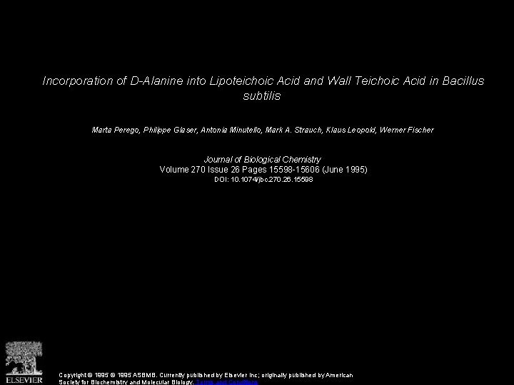 Incorporation of D-Alanine into Lipoteichoic Acid and Wall Teichoic Acid in Bacillus subtilis Marta