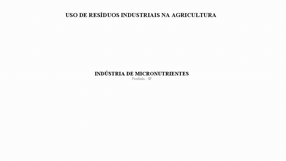 USO DE RESÍDUOS INDUSTRIAIS NA AGRICULTURA INDÚSTRIA DE MICRONUTRIENTES Paulínia - SP 