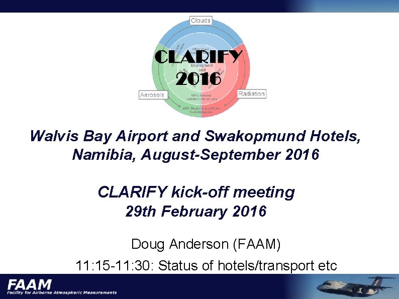 Walvis Bay Airport and Swakopmund Hotels, Namibia, August-September 2016 CLARIFY kick-off meeting 29 th