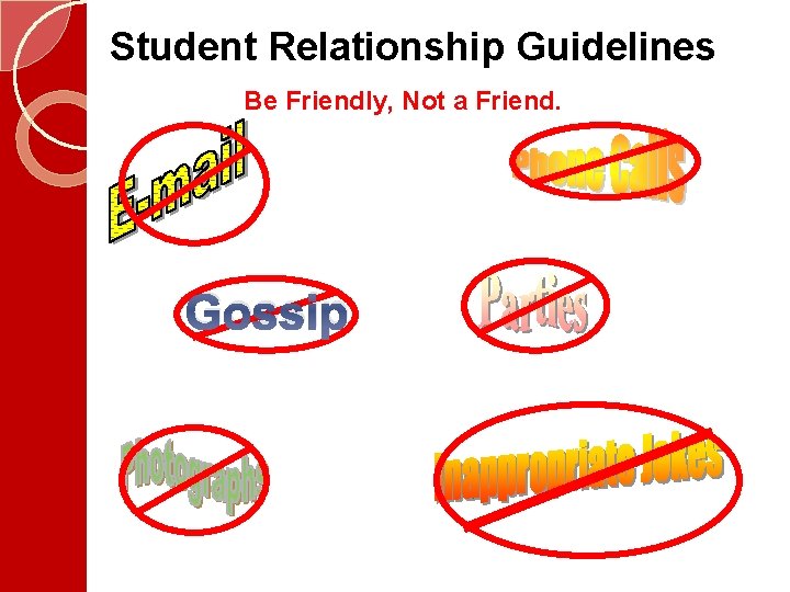 Student Relationship Guidelines Be Friendly, Not a Friend. Gossip 