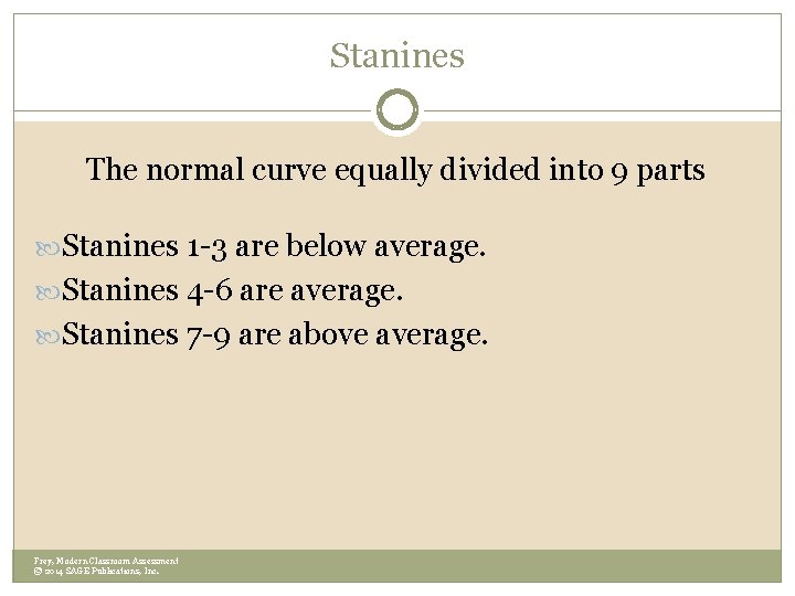Stanines The normal curve equally divided into 9 parts Stanines 1 -3 are below
