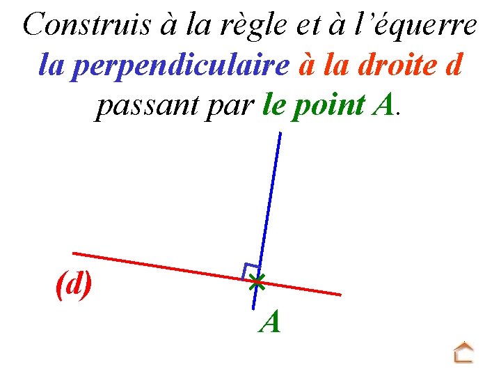 Construis à la règle et à l’équerre la perpendiculaire à la droite d passant