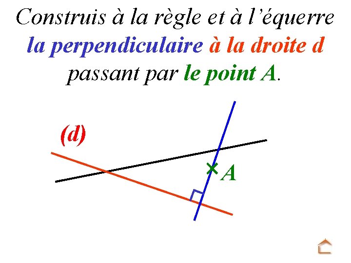 Construis à la règle et à l’équerre la perpendiculaire à la droite d passant