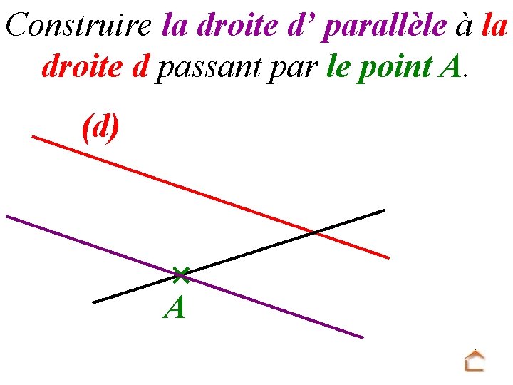 Construire la droite d’ parallèle à la droite d passant par le point A.