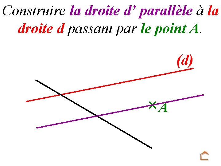 Construire la droite d’ parallèle à la droite d passant par le point A.