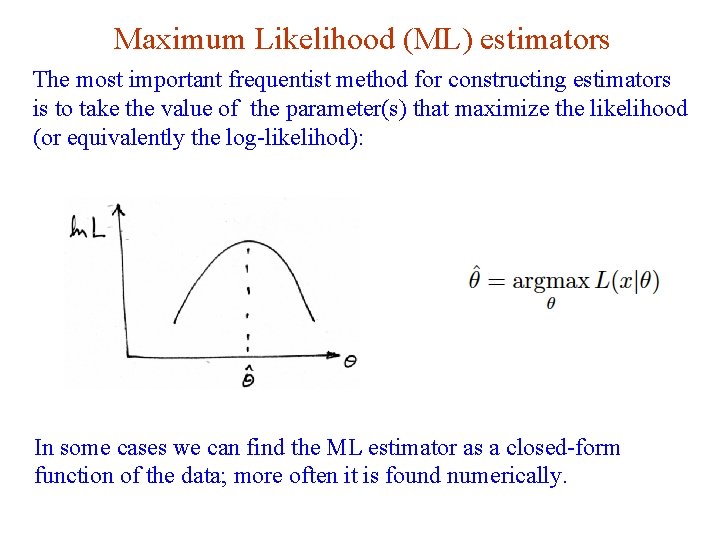 Maximum Likelihood (ML) estimators The most important frequentist method for constructing estimators is to