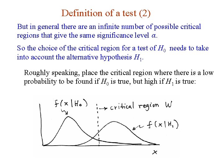 Definition of a test (2) But in general there an infinite number of possible