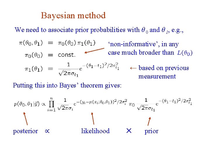 Bayesian method We need to associate prior probabilities with θ 0 and θ 1,