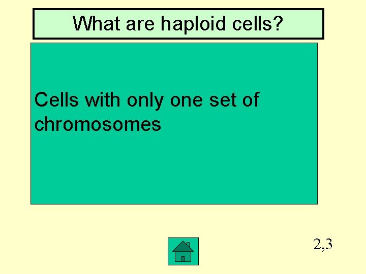 What are haploid cells? Cells with only one set of chromosomes 2, 3 