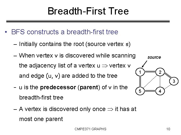 Breadth-First Tree • BFS constructs a breadth-first tree – Initially contains the root (source