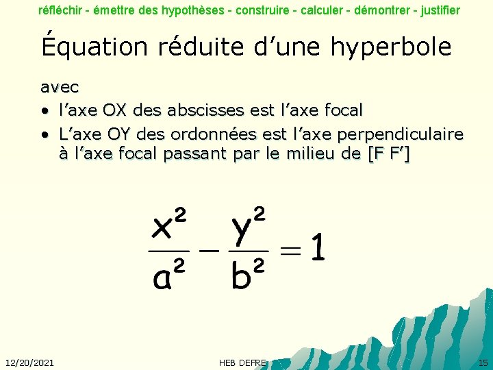 réfléchir - émettre des hypothèses - construire - calculer - démontrer - justifier Équation