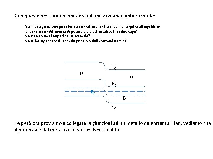 Con questo possiamo rispondere ad una domanda imbarazzante: Se in una giunzione pn si